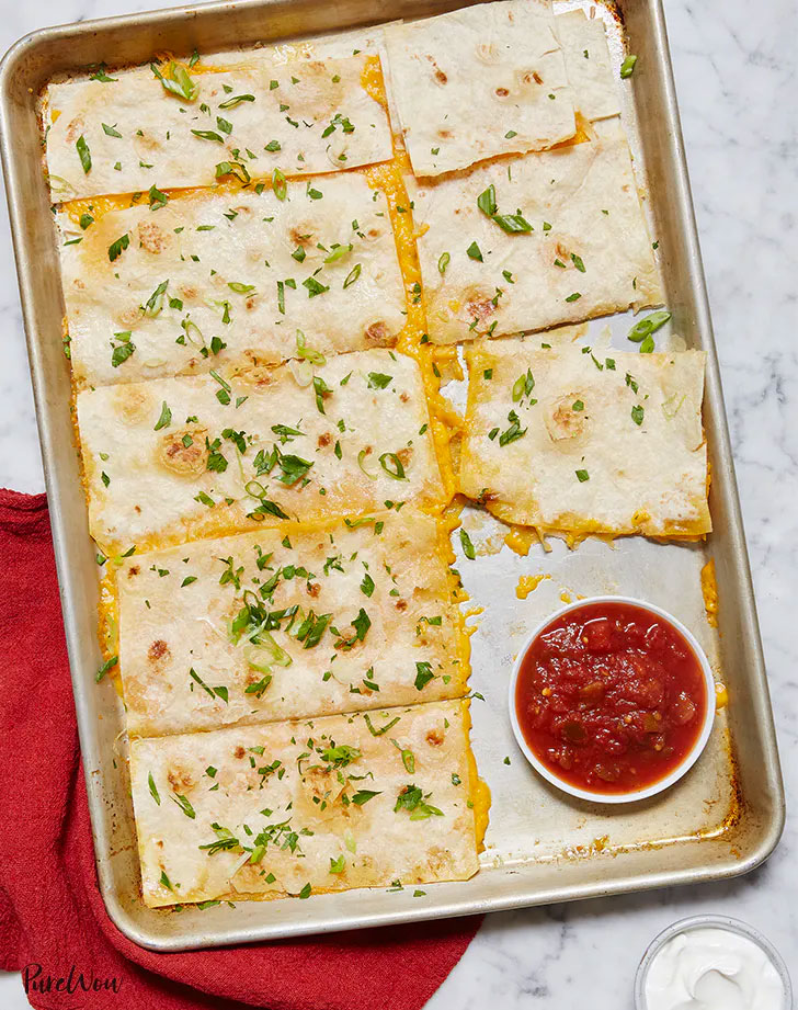 weekly meal plan baking sheet quesadillas