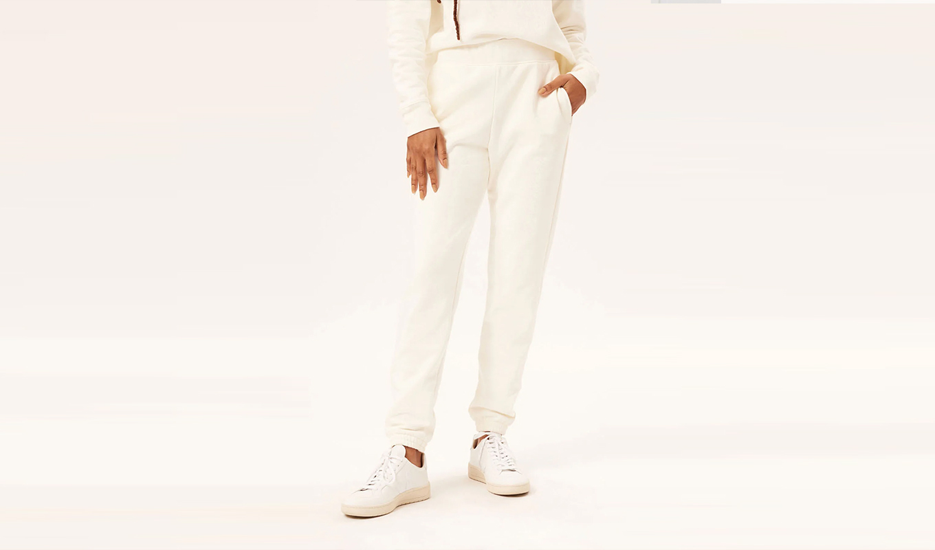 best joggers: model in white joggers