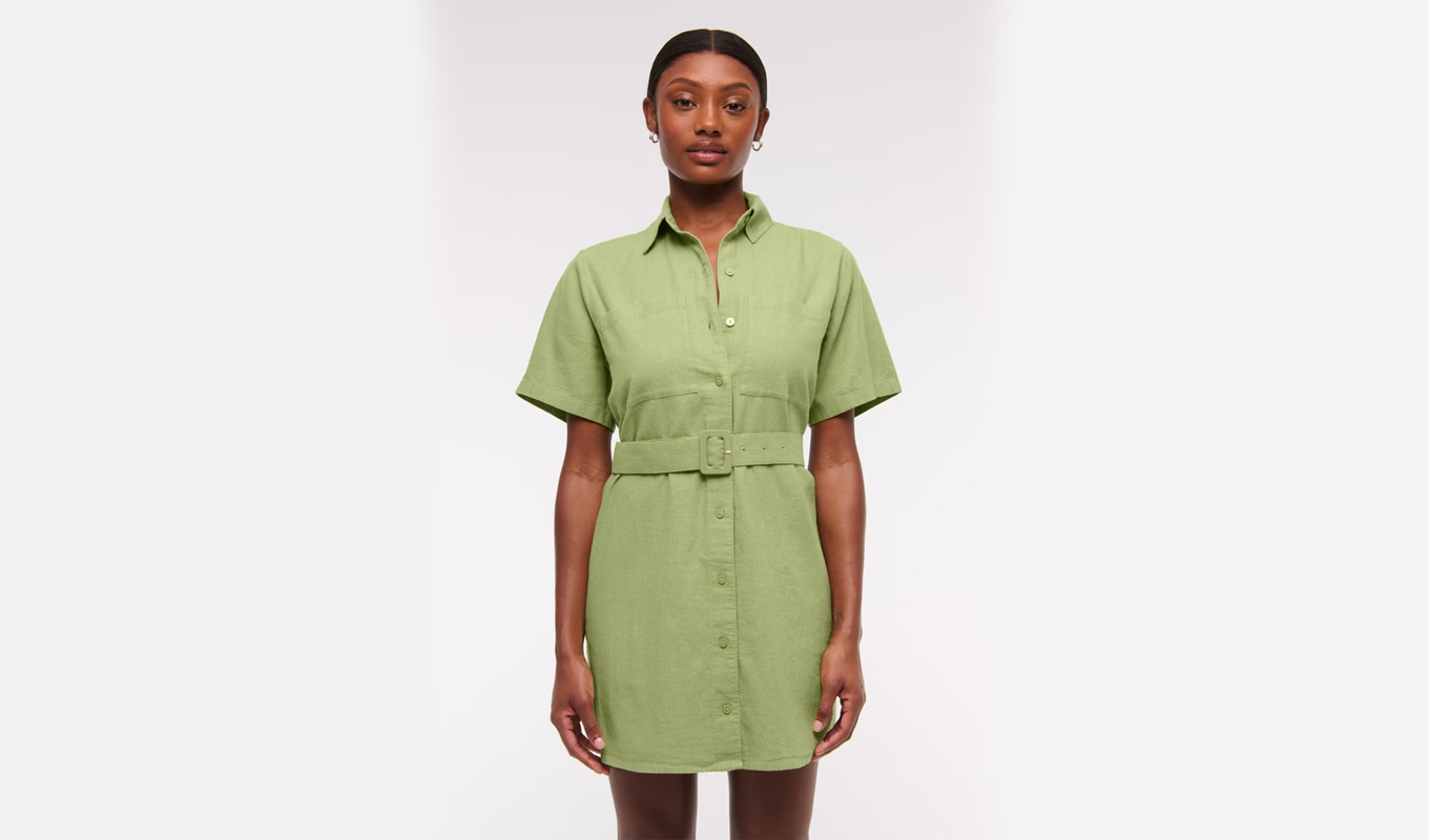 linen shirt dresses Abercrombie Fitch Belted Linen Blend Mini Shirt Dress