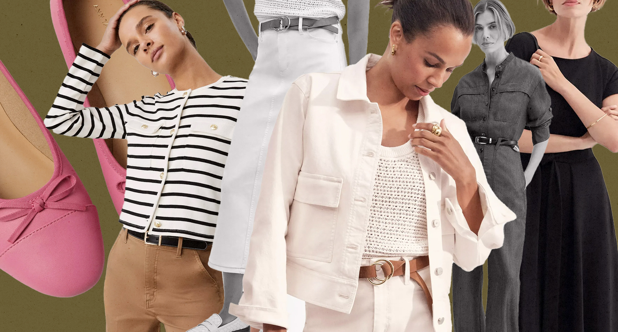 A design by Dasha Burobina for PureWow featuring some of the best styles from the Ann Taylor Weekend Collection.